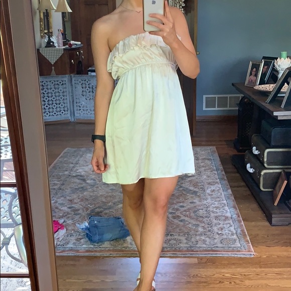 Satin mini strapless dress - Picture 1 of 5